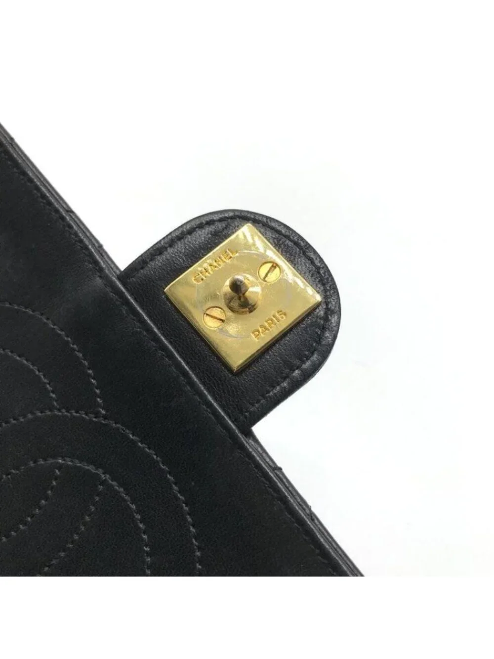 Chanel Quilted CC Logo Chain Shoulder Bag Push Lock Lambskin